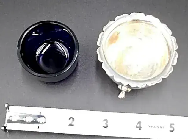 Vintage EPNS Silver Plate Open Salt Cellar Cobalt Blue Glass Insert 3 Footed