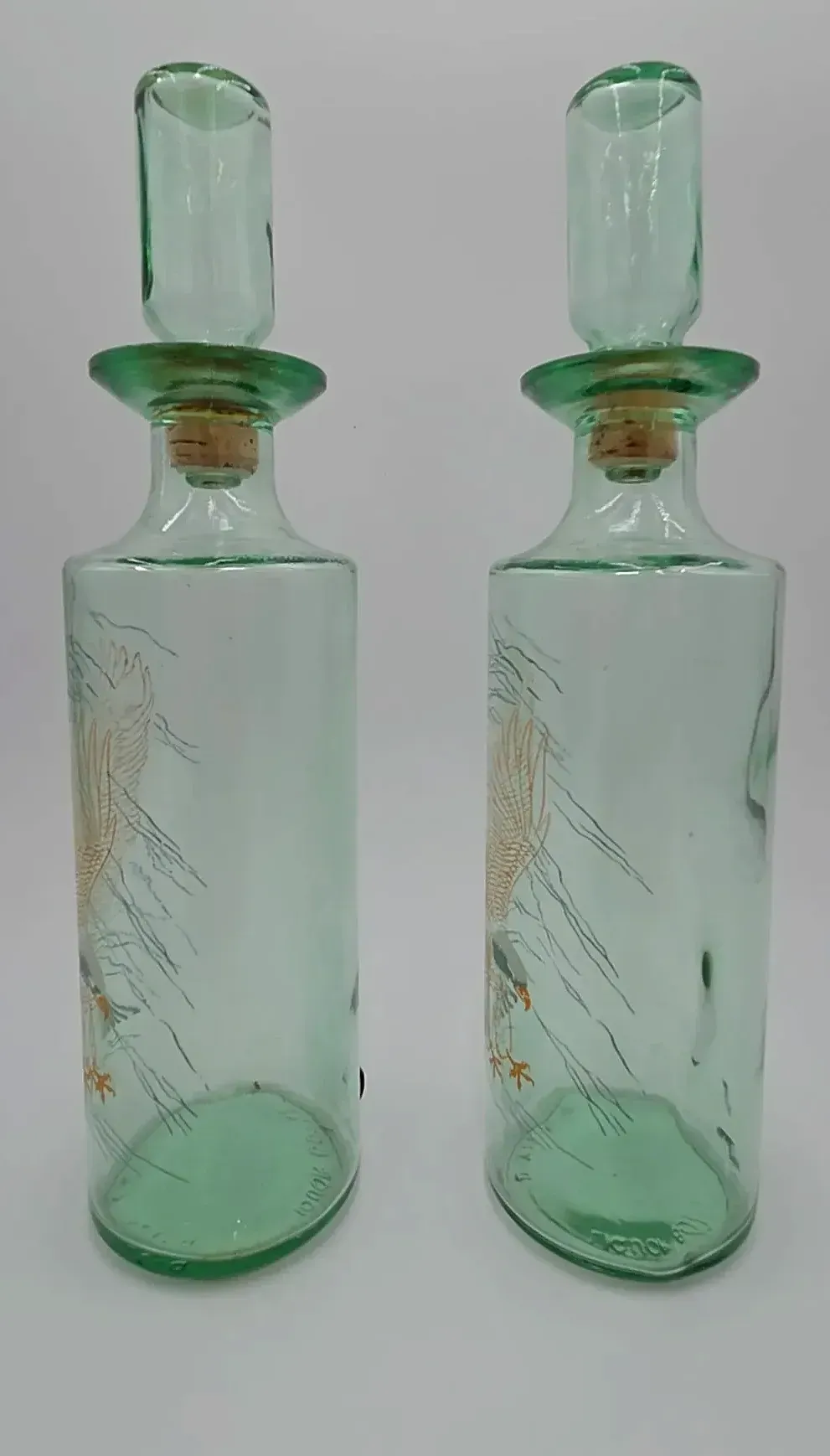 VTG 1964 Old Fitzgerald Prime Wildlife Decanters American Bald Eagle Green Glass — maker's mark