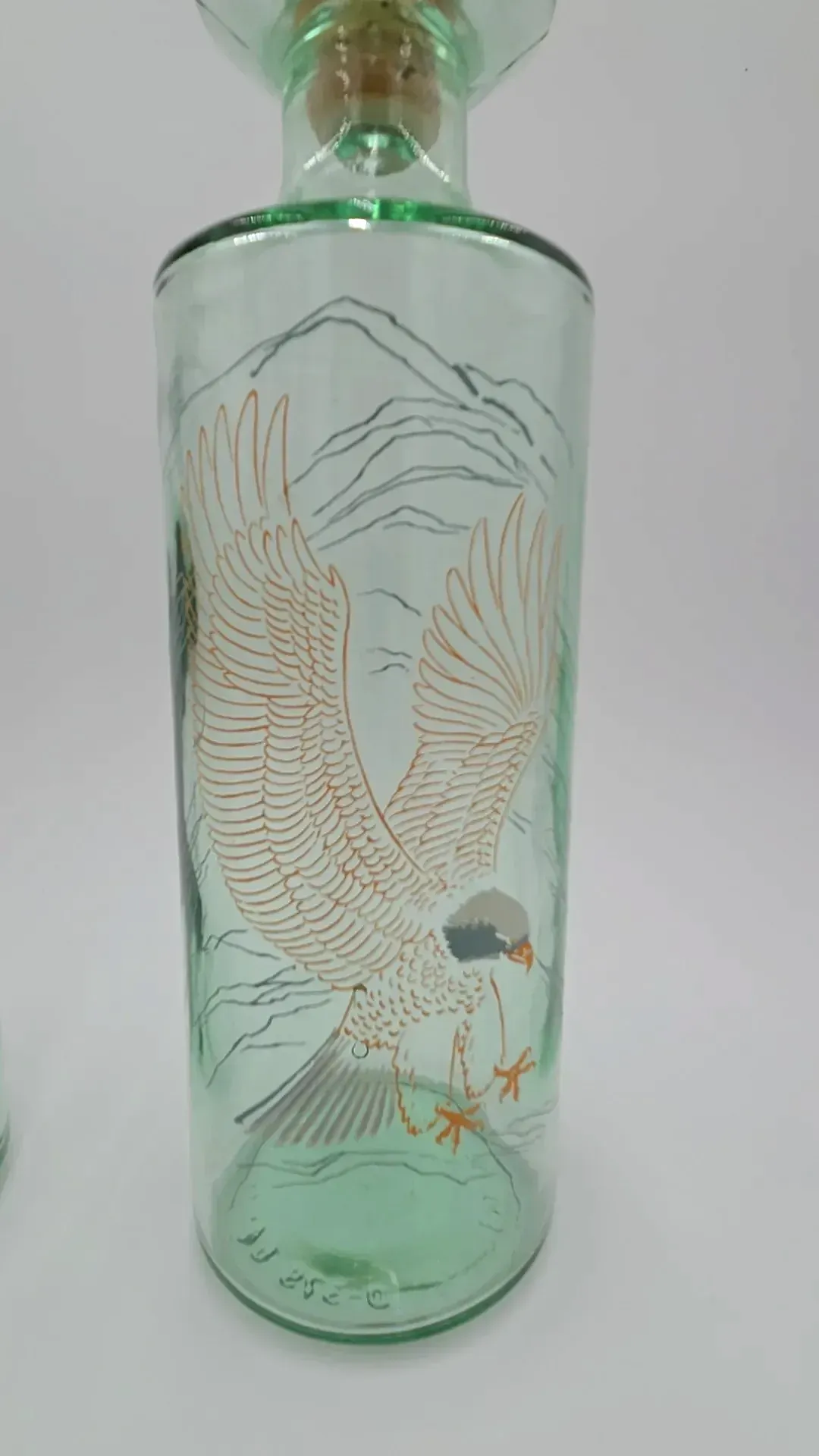 VTG 1964 Old Fitzgerald Prime Wildlife Decanters American Bald Eagle Green Glass — side view