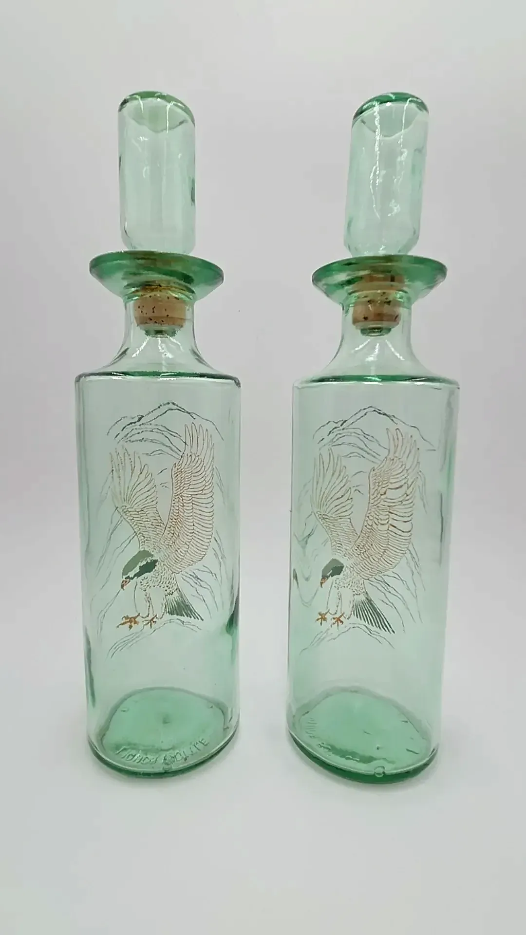 VTG 1964 Old Fitzgerald Prime Wildlife Decanters American Bald Eagle Green Glass — underside