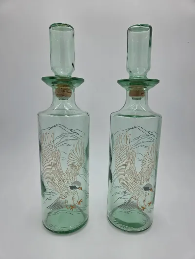 VTG 1964 Old Fitzgerald Prime Wildlife Decanters American Bald Eagle Green Glass