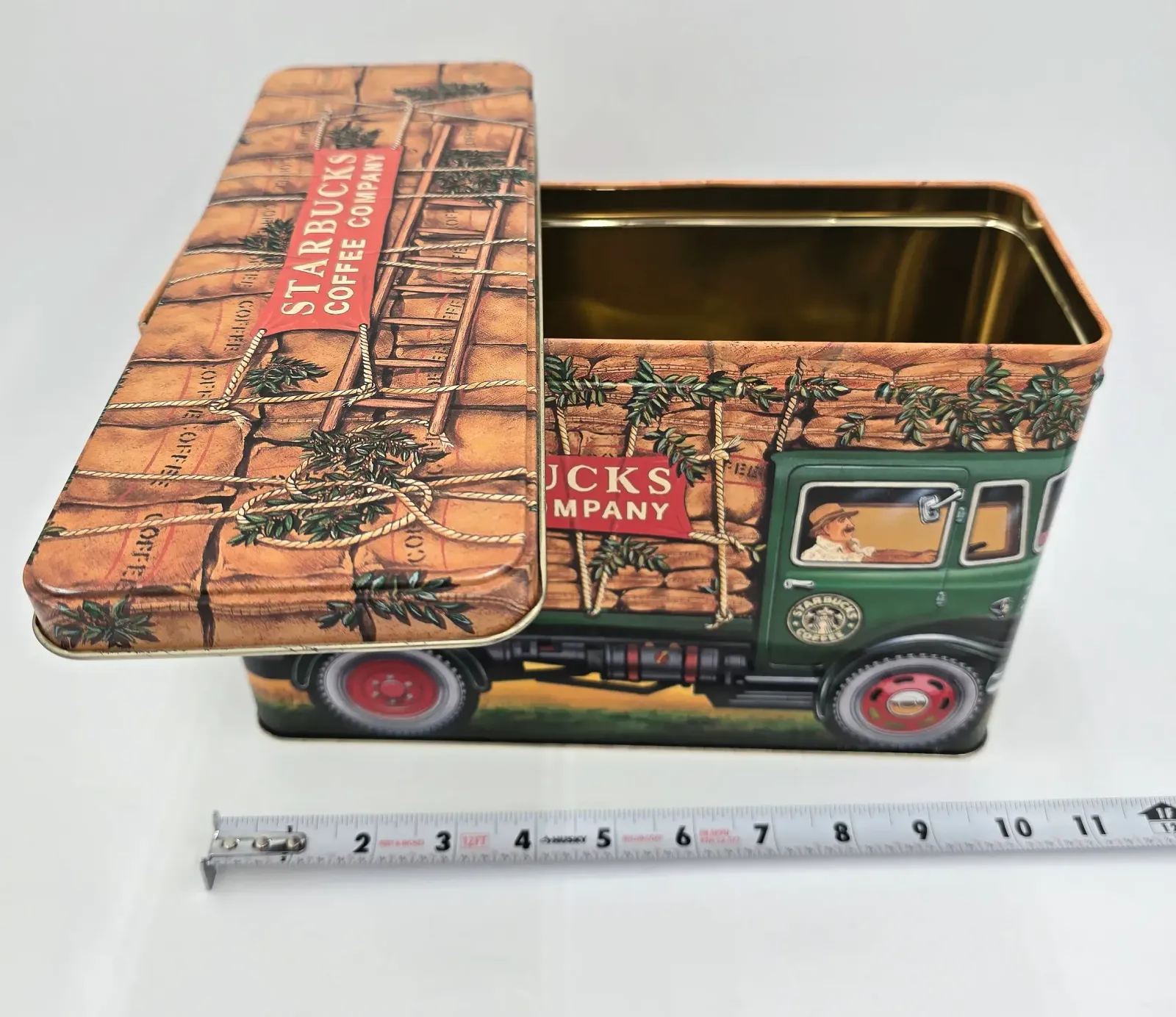 Starbucks Coffee Company Silver Crane England Metal Storage Tin Vintage Truck Coffee Canister