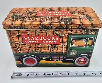 Starbucks Coffee Company Silver Crane England Metal Storage Tin Vintage Truck Coffee Canister