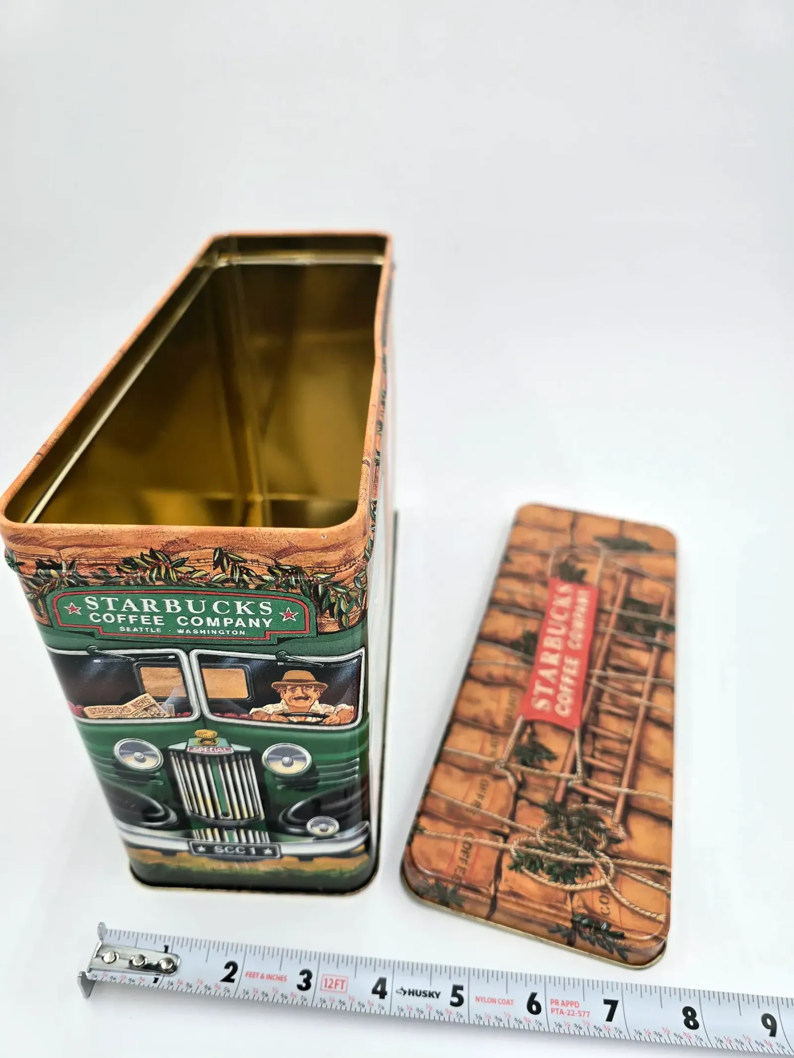 Starbucks Coffee Company Silver Crane England Metal Storage Tin Vintage Truck Coffee Canister