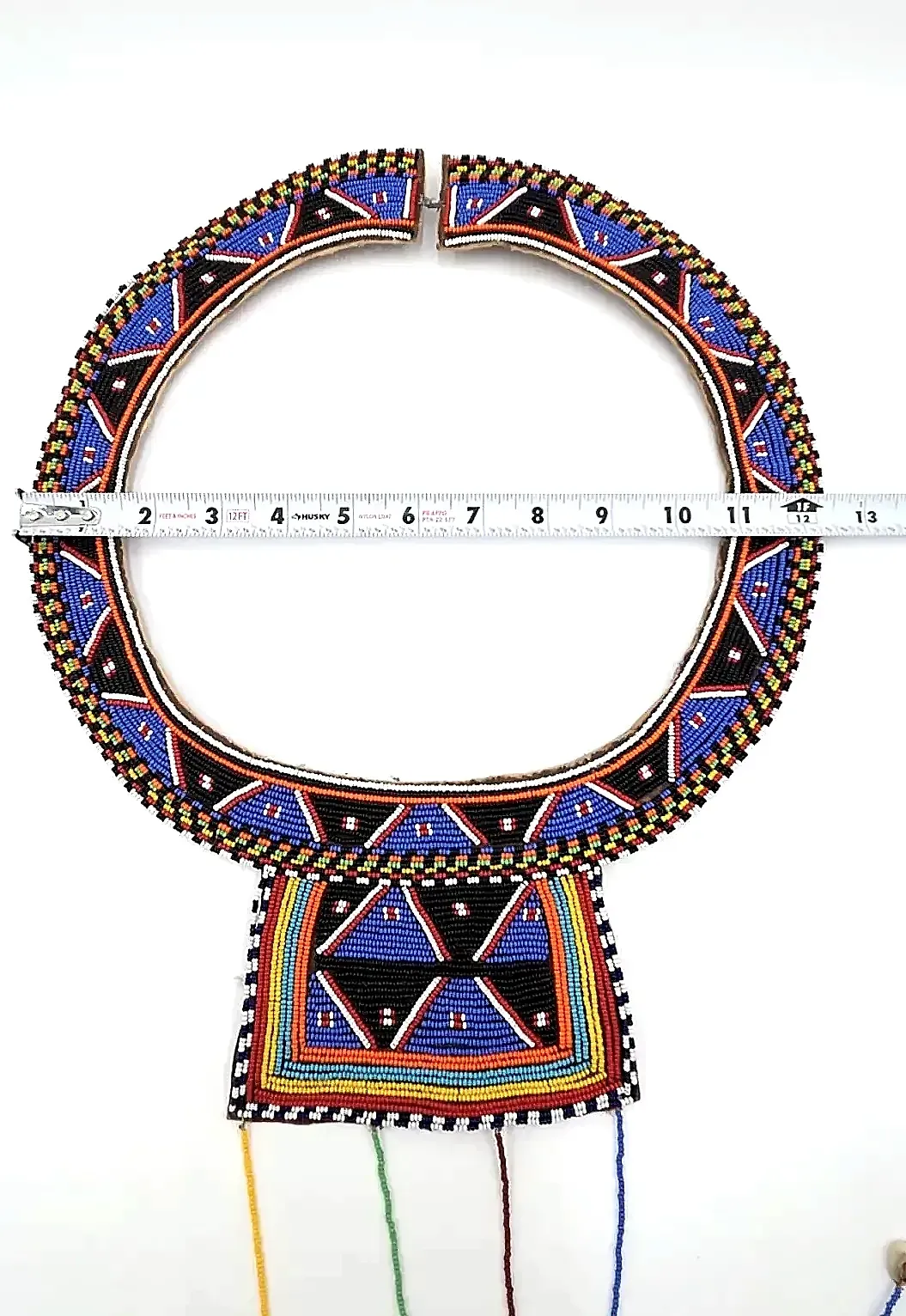 Vintage African Maasai-Style Beaded Collar Necklace Leather Bib Cowrie Shell