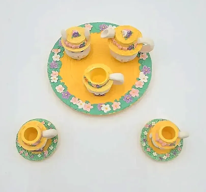 Vintage Easter Bunny Miniature Tea Set Ceramic Bunny Cups Teapot Tray w/ Box