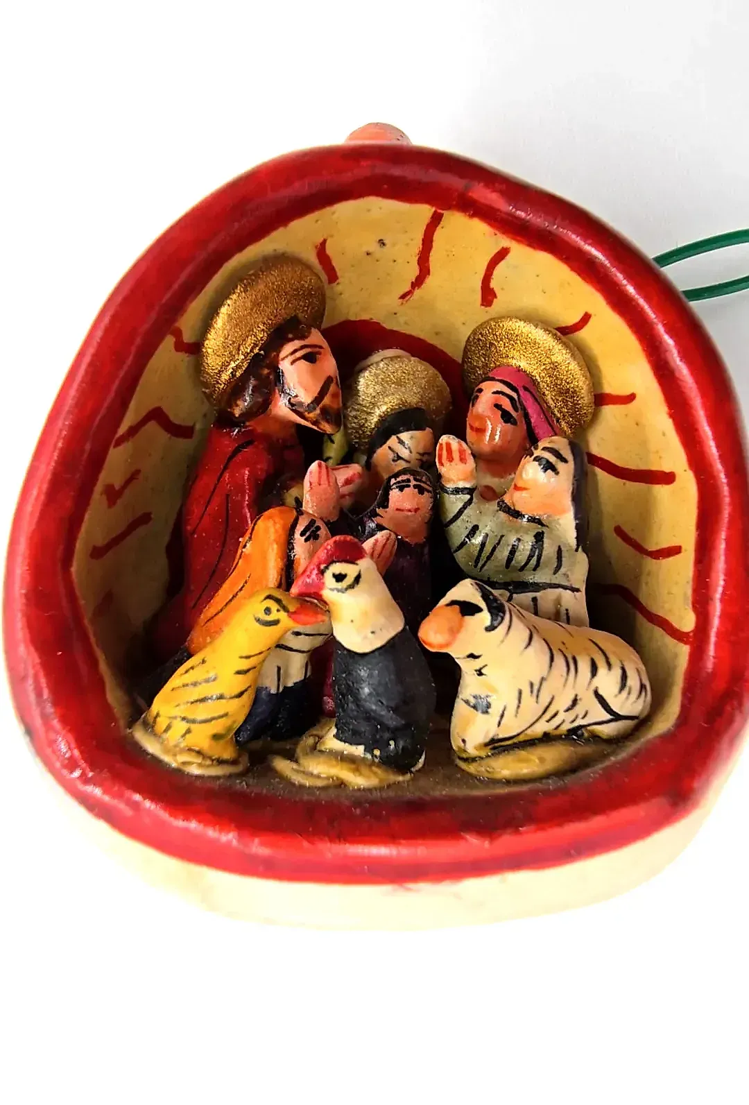 Vtg V Yuri Peru Pottery Clay Nativity Scene Diorama Folk Art Hanging Ornament