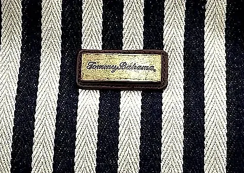 Tommy Bahama Laguna Canvas Weekender Duffle Travel Bag Striped Navy Blue Cream — side view