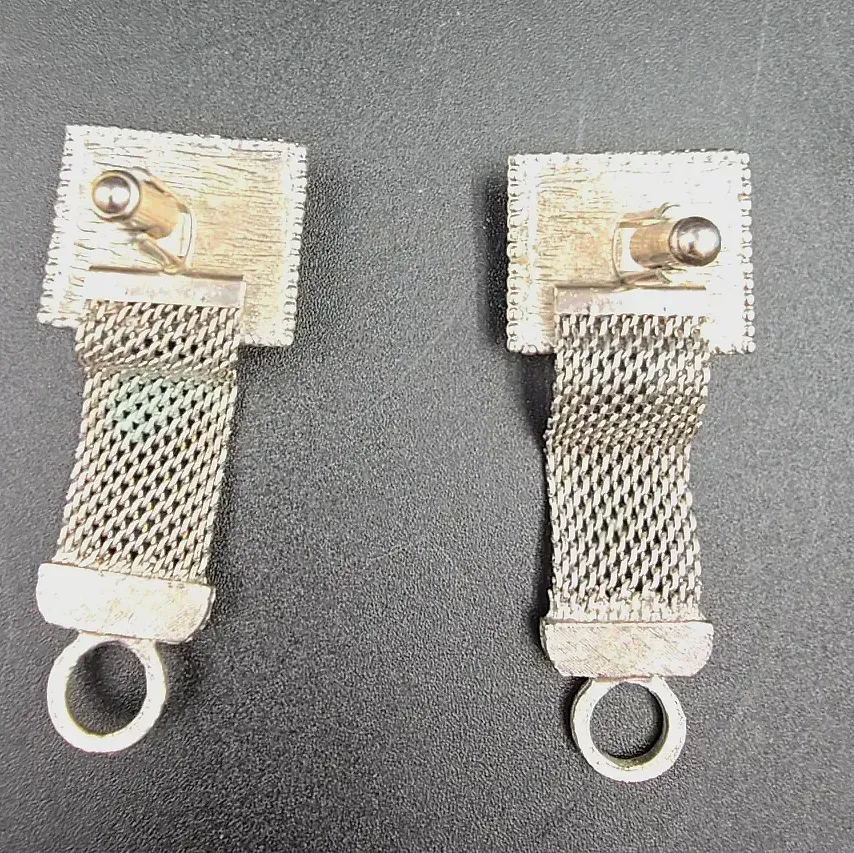 Vintage Ruby Red Glass Wrap Around Mesh Cufflinks Silver Tone Mid Century Modern — underside