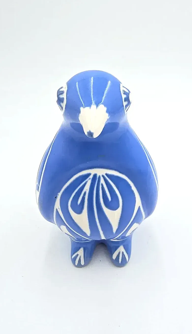 Vintage Pablo Zabal Chile Pottery Penguin Figurine Blue White Sgraffito Folk Art