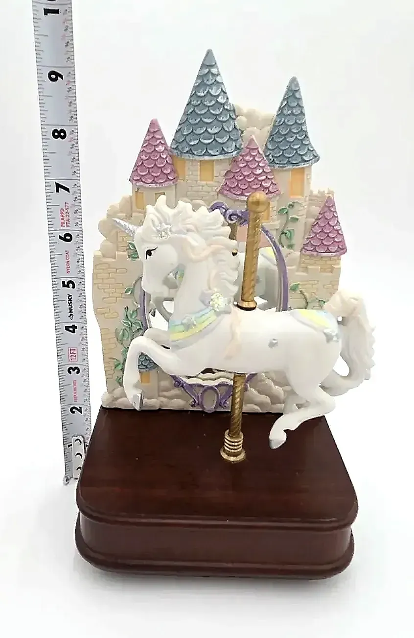 Vintage 1995 Simply U.S.A. Giftware Unicorn Carousel Music Box Castle Works Taiwan
