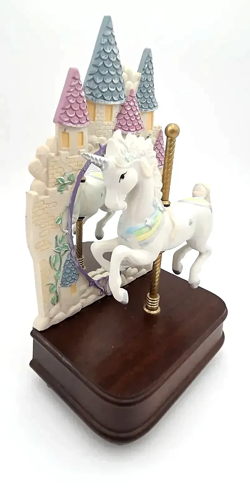 Vintage 1995 Simply U.S.A. Giftware Unicorn Carousel Music Box Castle Works Taiwan