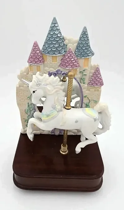 Vintage 1995 Simply U.S.A. Giftware Unicorn Carousel Music Box Castle Works Taiwan