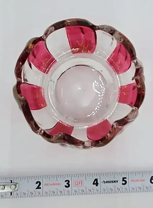 Vintage Pink Cased Art Glass Lotus Flower Bowl Decorative Trinket Dish