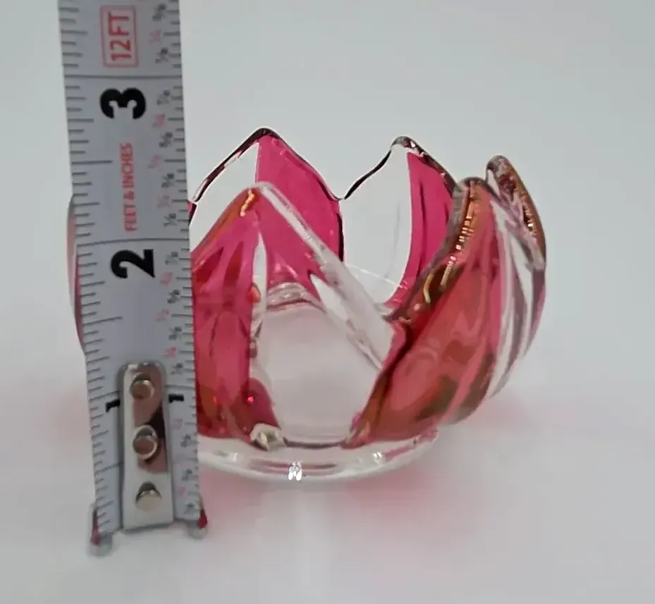 Vintage Pink Cased Art Glass Lotus Flower Bowl Decorative Trinket Dish