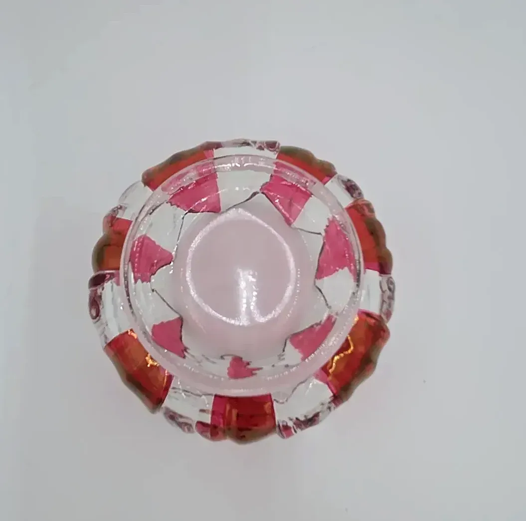 Vintage Pink Cased Art Glass Lotus Flower Bowl Decorative Trinket Dish