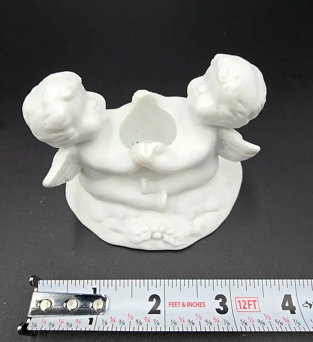 Vintage White Porcelain Cherub Angel Candle Holder with Original Taper Candle Christmas