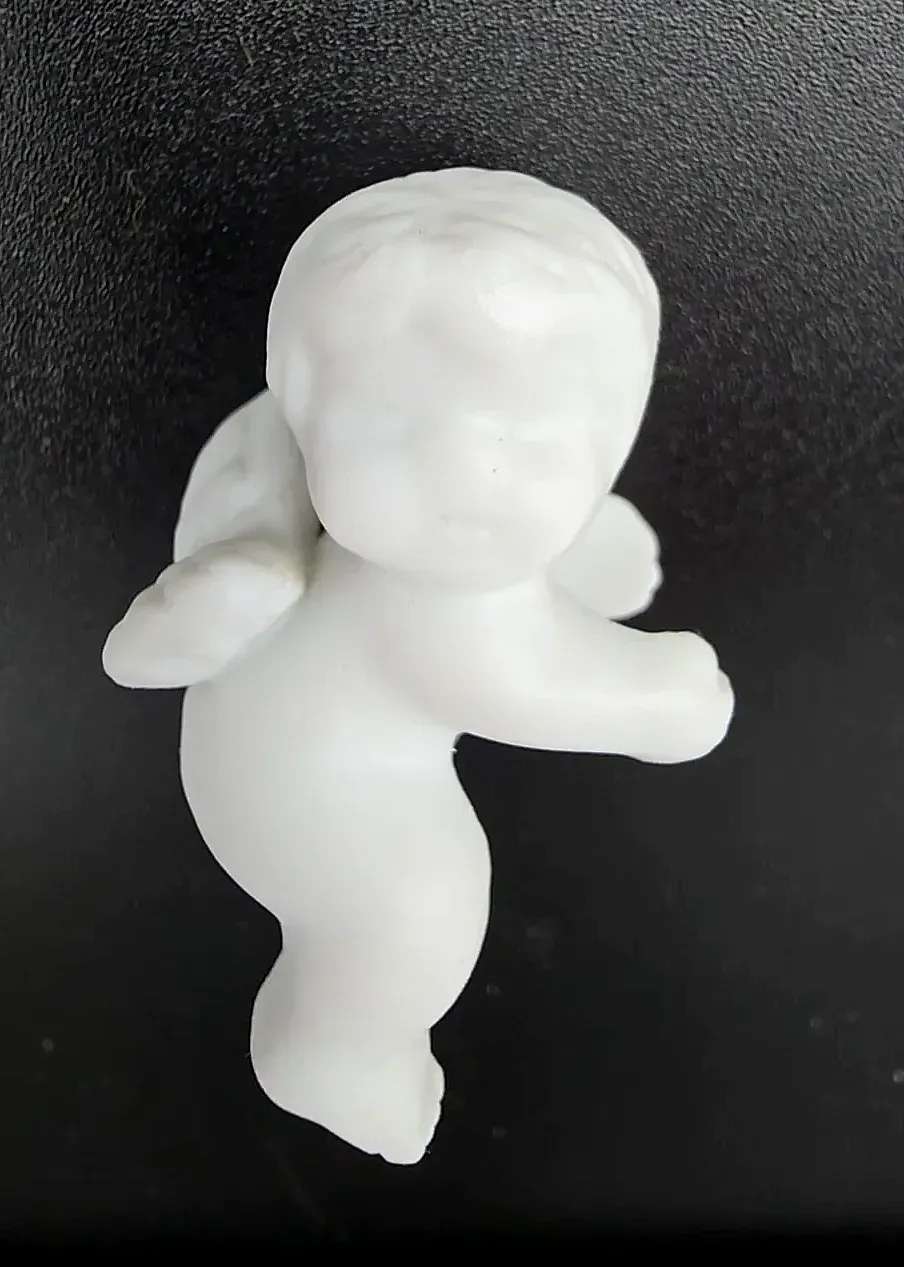 Vintage White Porcelain Cherub Angel Candle Holder with Original Taper Candle Christmas