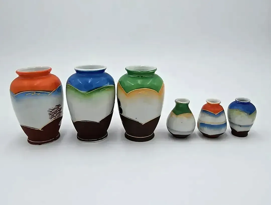 Vintage Occupied Japan Miniature Satsuma Style Vase set of 6