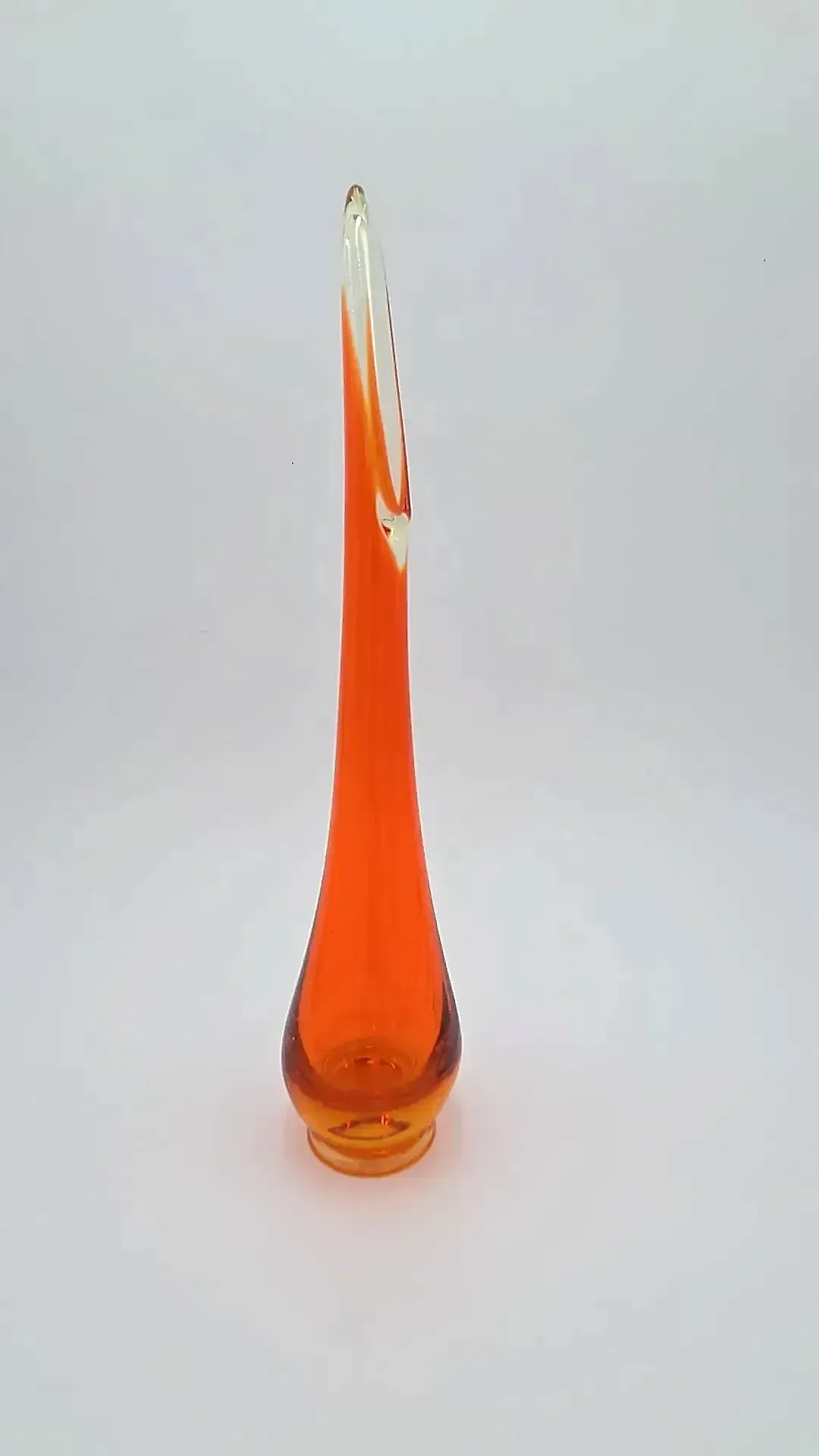 Vintage Hand Blown Orange Swung Glass Vase