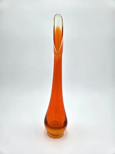 Vintage Hand Blown Orange Swung Glass Vase