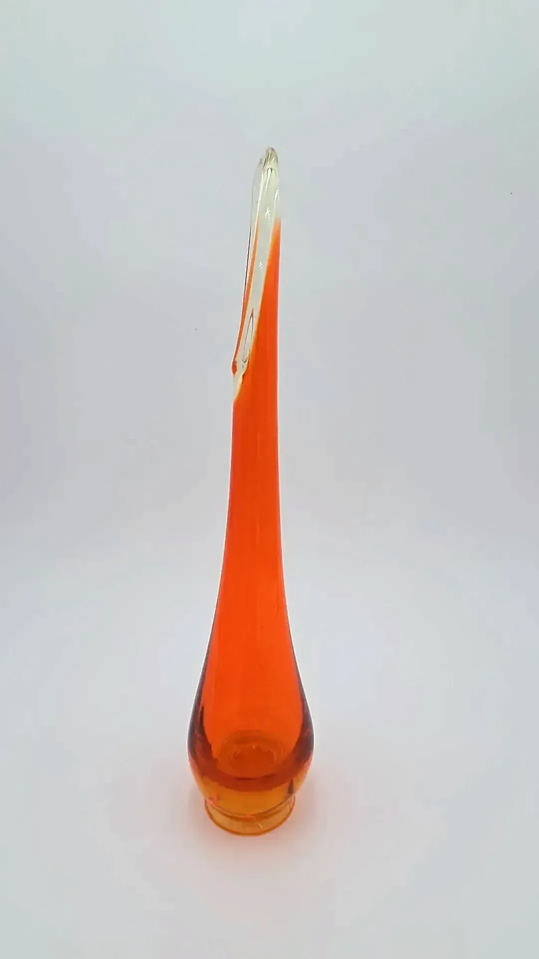 Vintage Hand Blown Orange Swung Glass Vase
