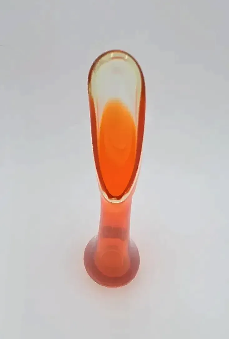Vintage Hand Blown Orange Swung Glass Vase