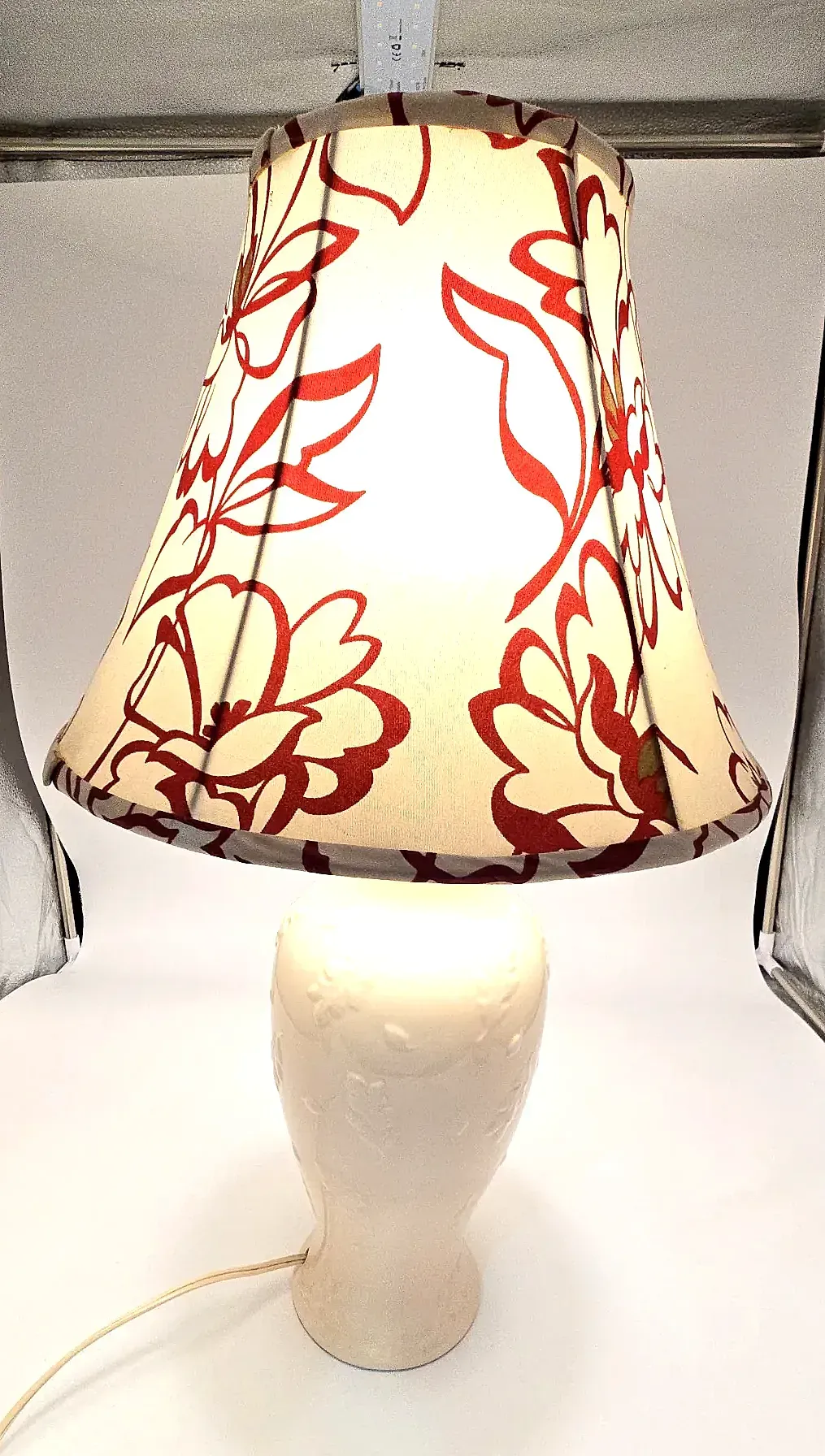 Vintage Laura Ashley Table Lamp with Red Floral Shade – Made in the U.K. — side view