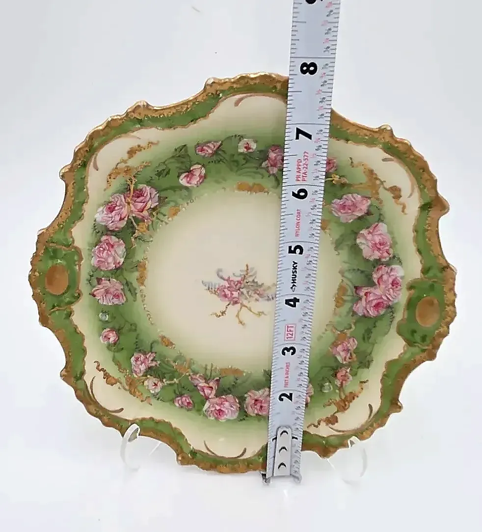 Antique L.S. & S. Limoges France Hand Painted Pink Roses Cabinet Plate Gold Gilt