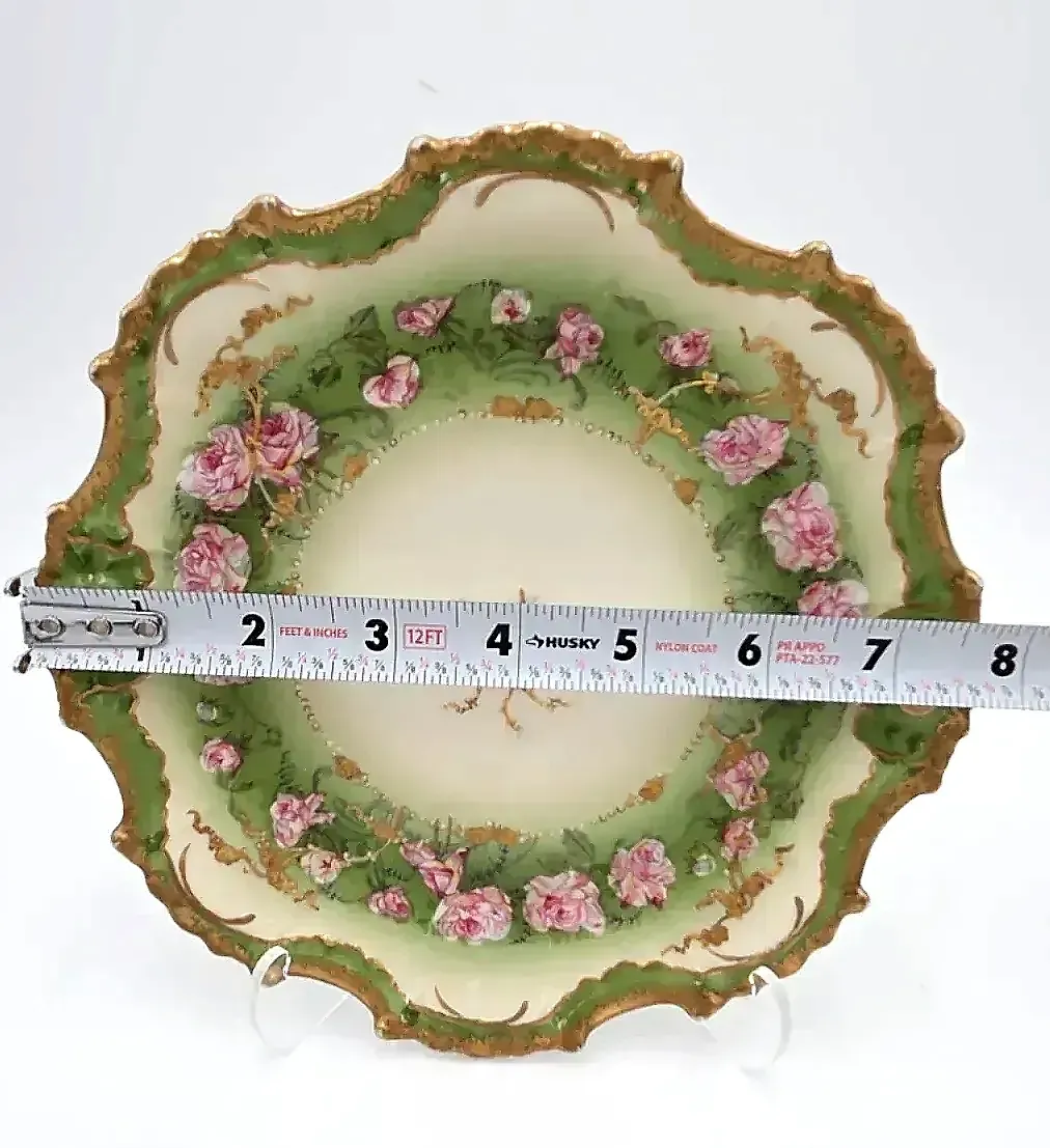 Antique L.S. & S. Limoges France Hand Painted Pink Roses Cabinet Plate Gold Gilt